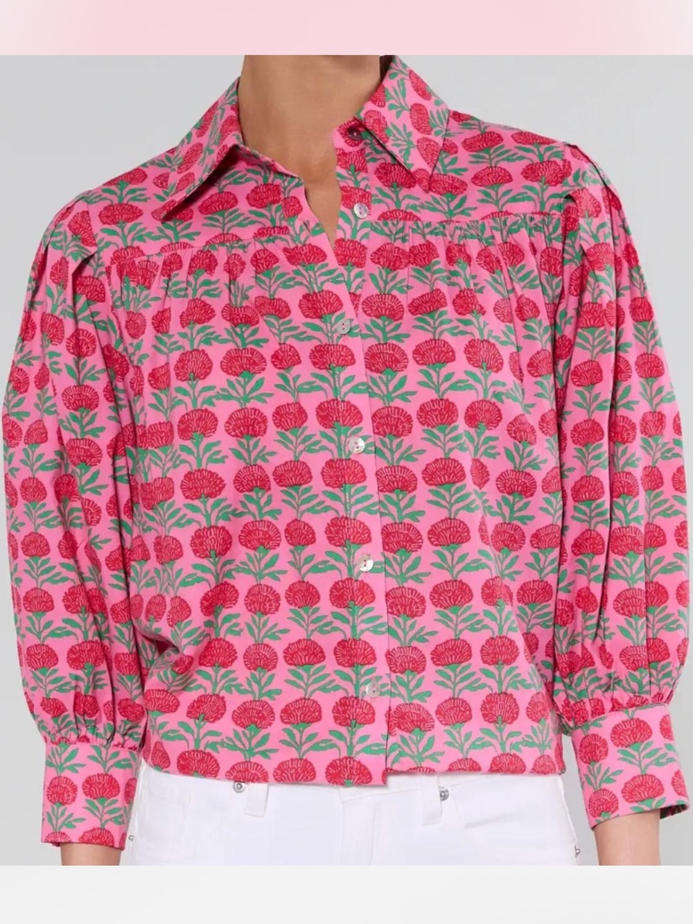 Avara Trudy Pink Floral Button Up Top